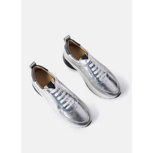 Mint Velvet Silver High Shine Leather Trainers